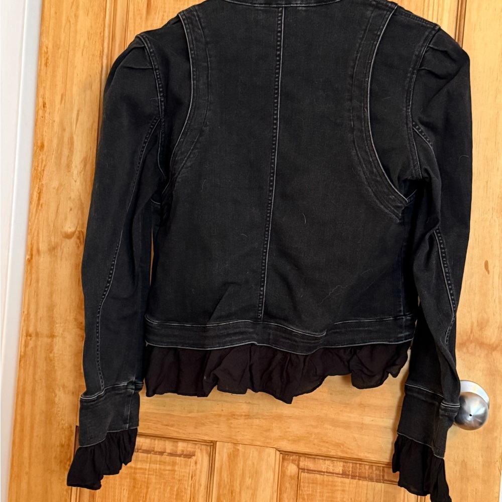 Free People Black Jean Jacket Cropped Fitted Distressed - Picture 3 of 4